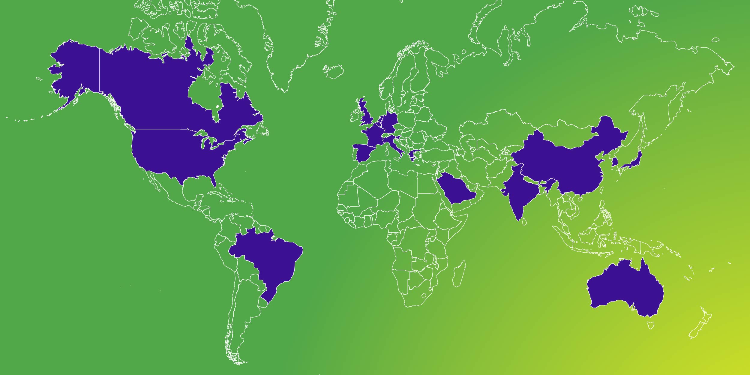 Global map with marked countries of regulatory support.